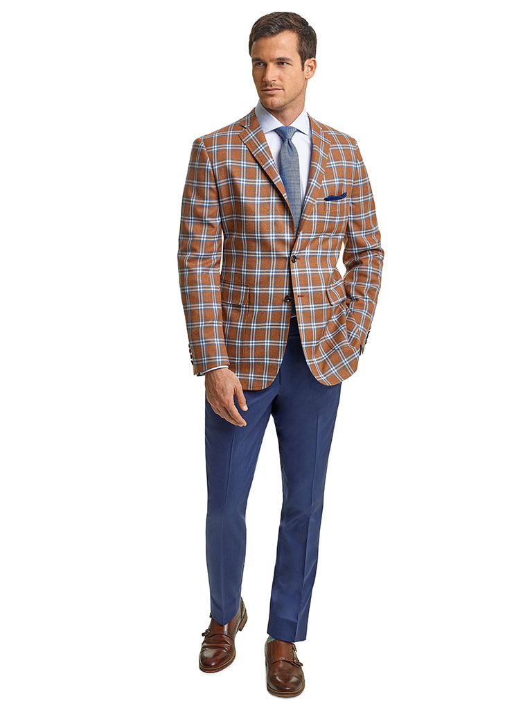 Super 140's Wool Royal Navy with Light Blue Windowpane