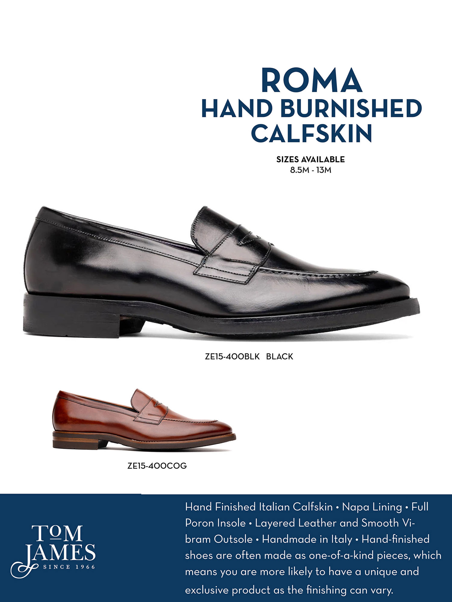 ROMA HAND BURNISHED CALFSKIN PENNY LOAFER - Zelli