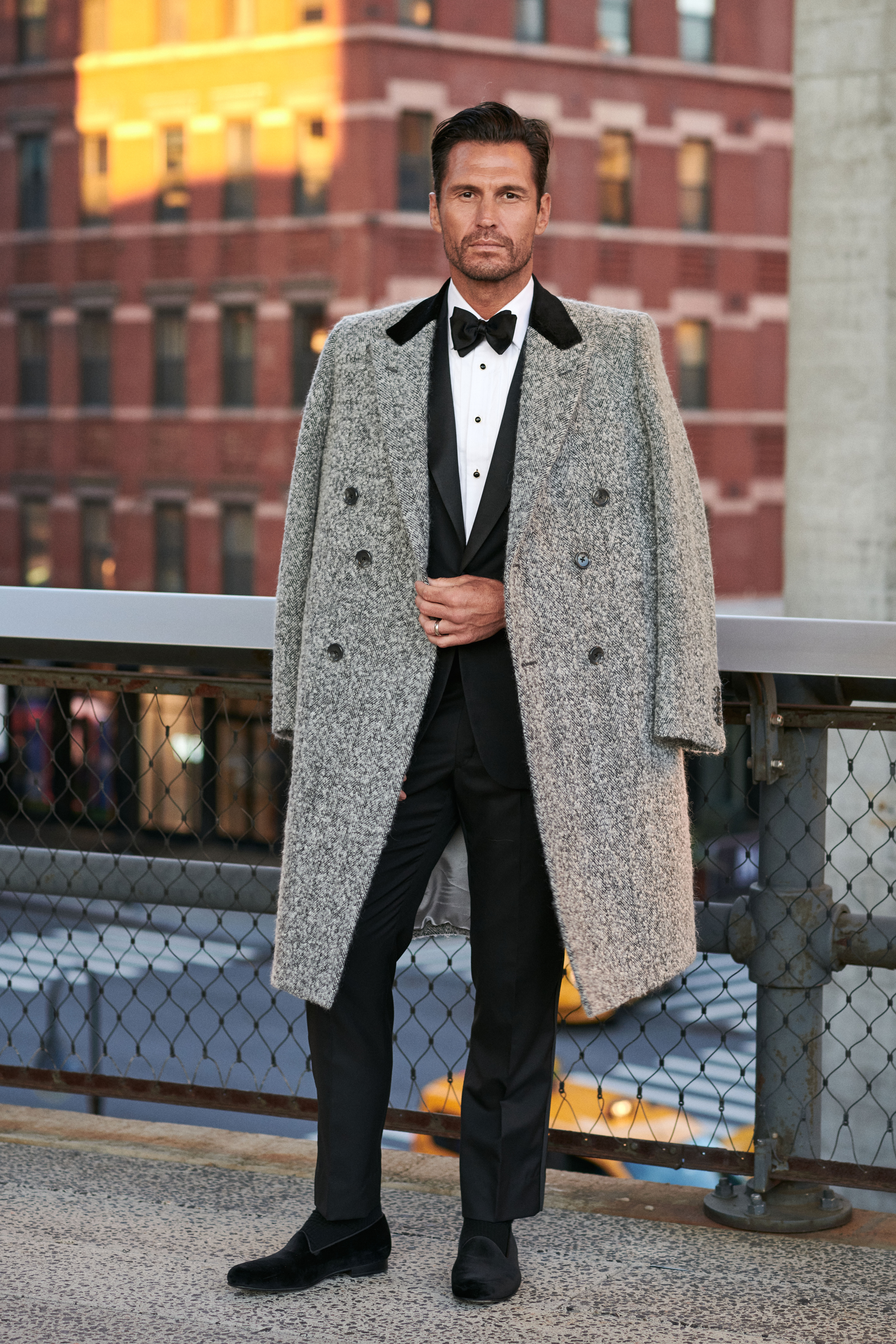 Traditional Tuxedo with B&W Boucle Herringbone Topcoat