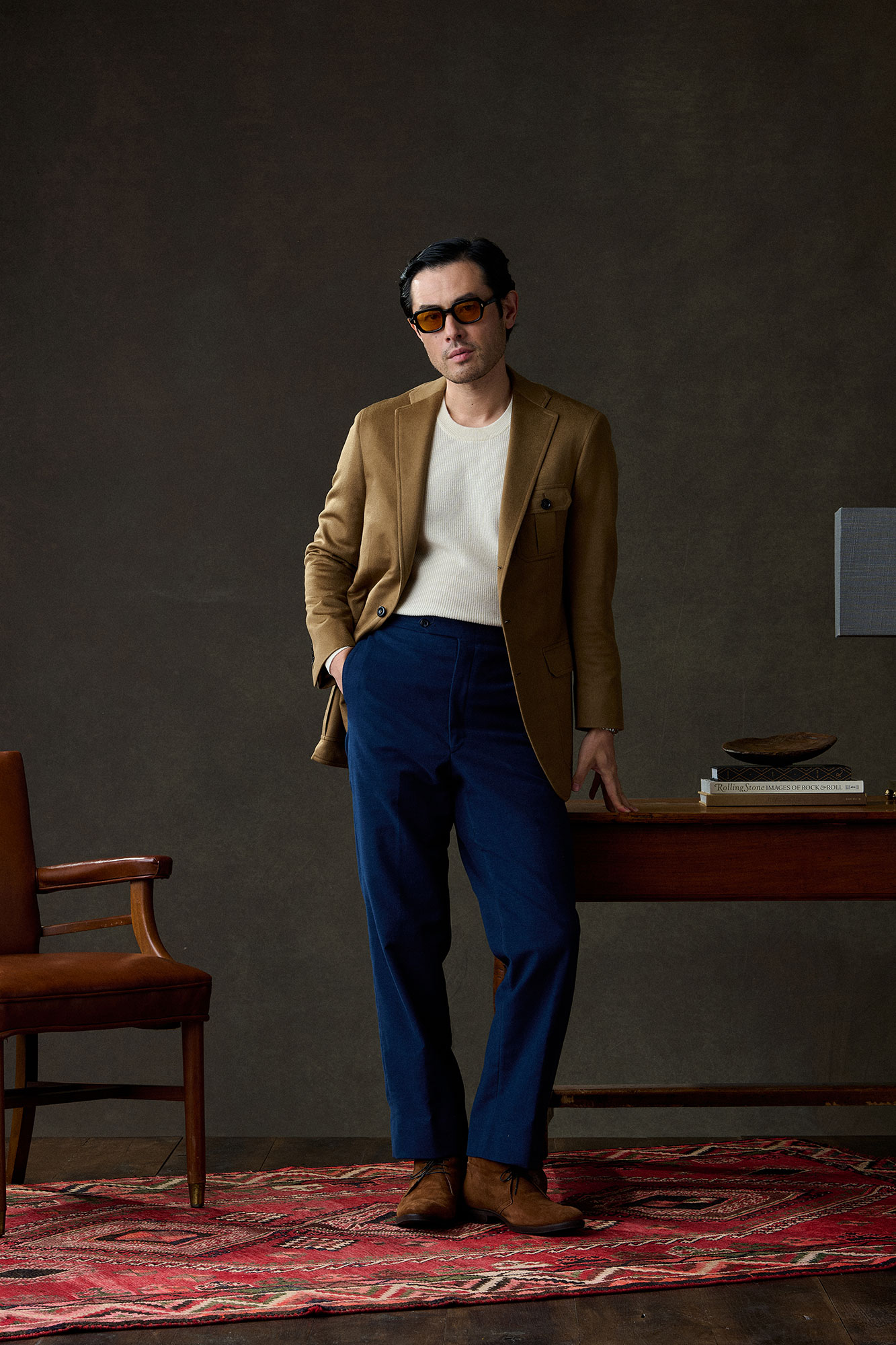 Vicuña Cashmere Safari Jacket With Ivory Long Sleeve Knit