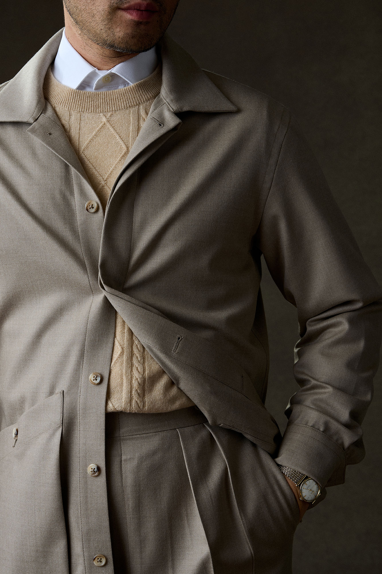 Light Tan Flannel Overshirt & Trousers