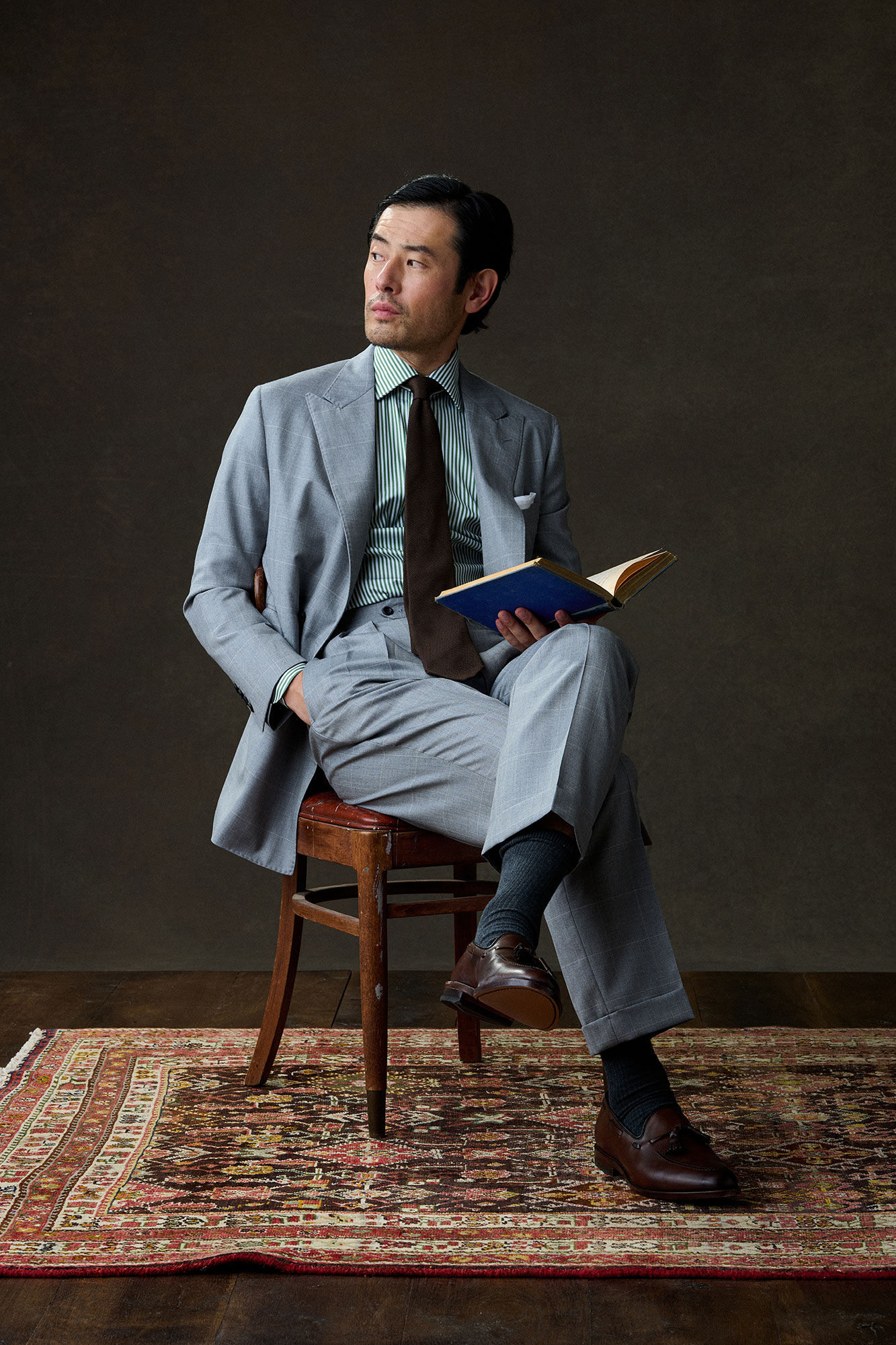 Gray Herringbone Windowpane Suit