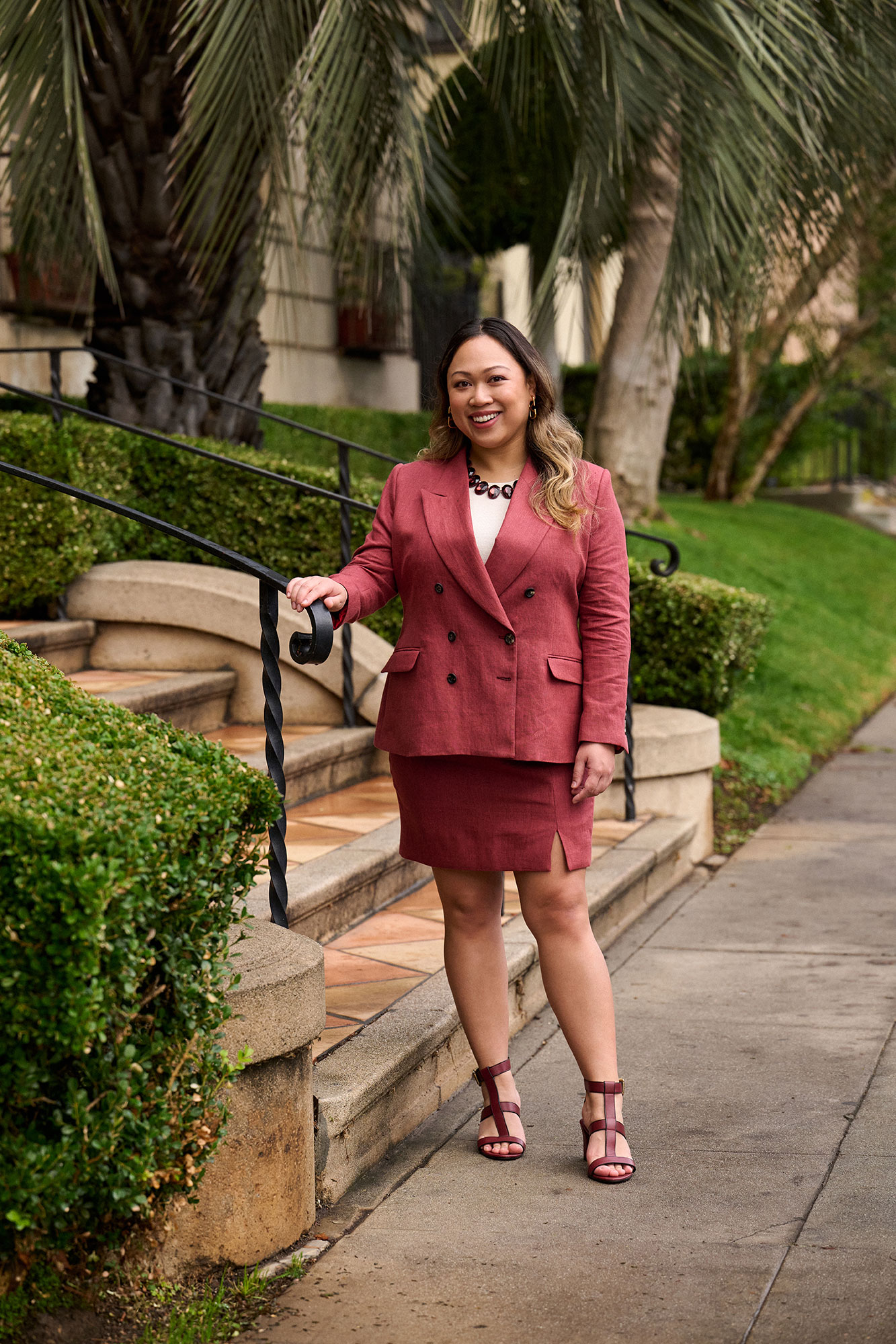 Red Crushed Linen Suit