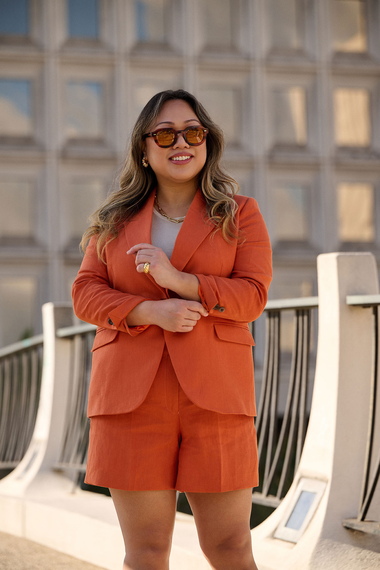 Orange Crushed Linen Suit