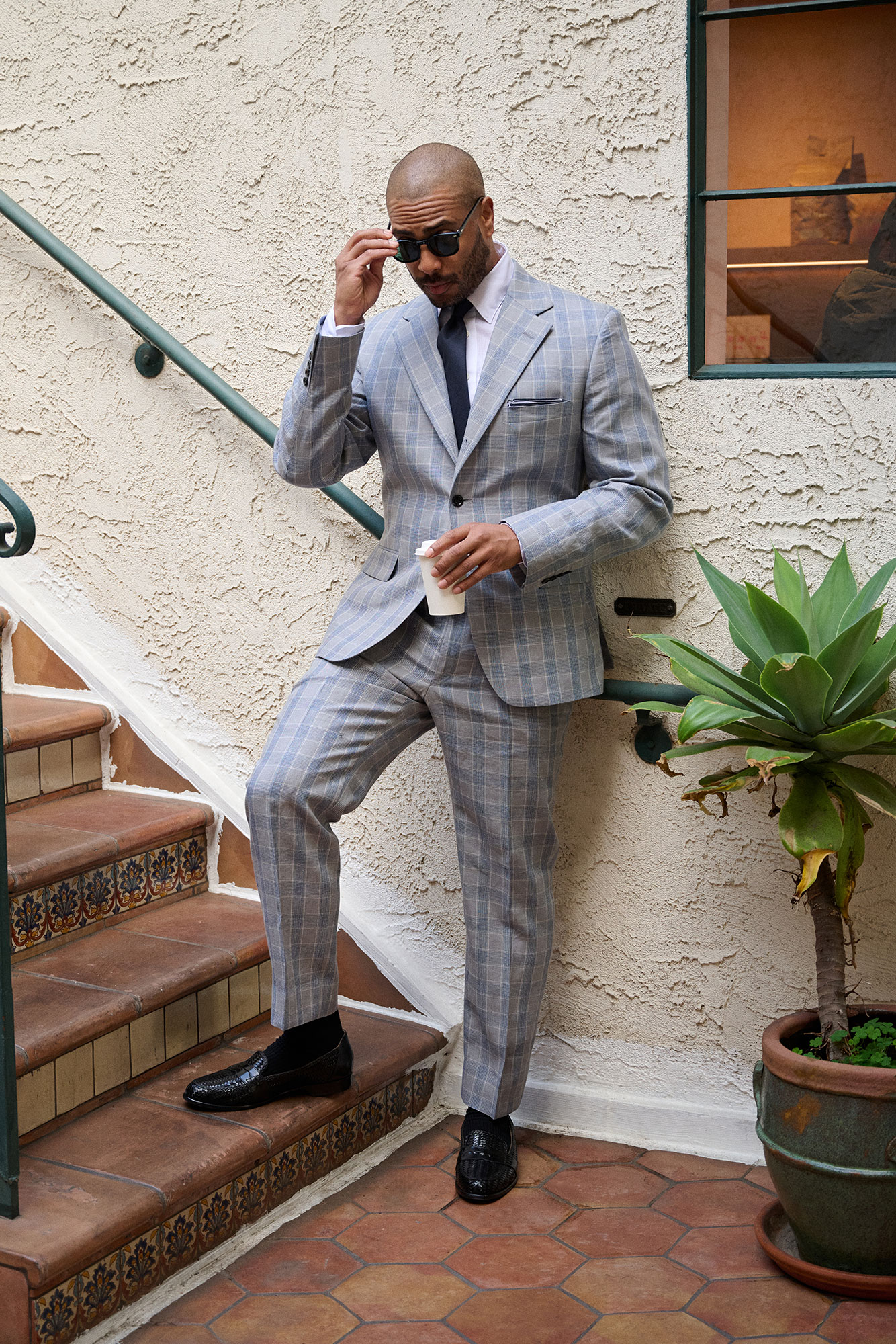 Lt Gray Plaid Crushed Linen Suit