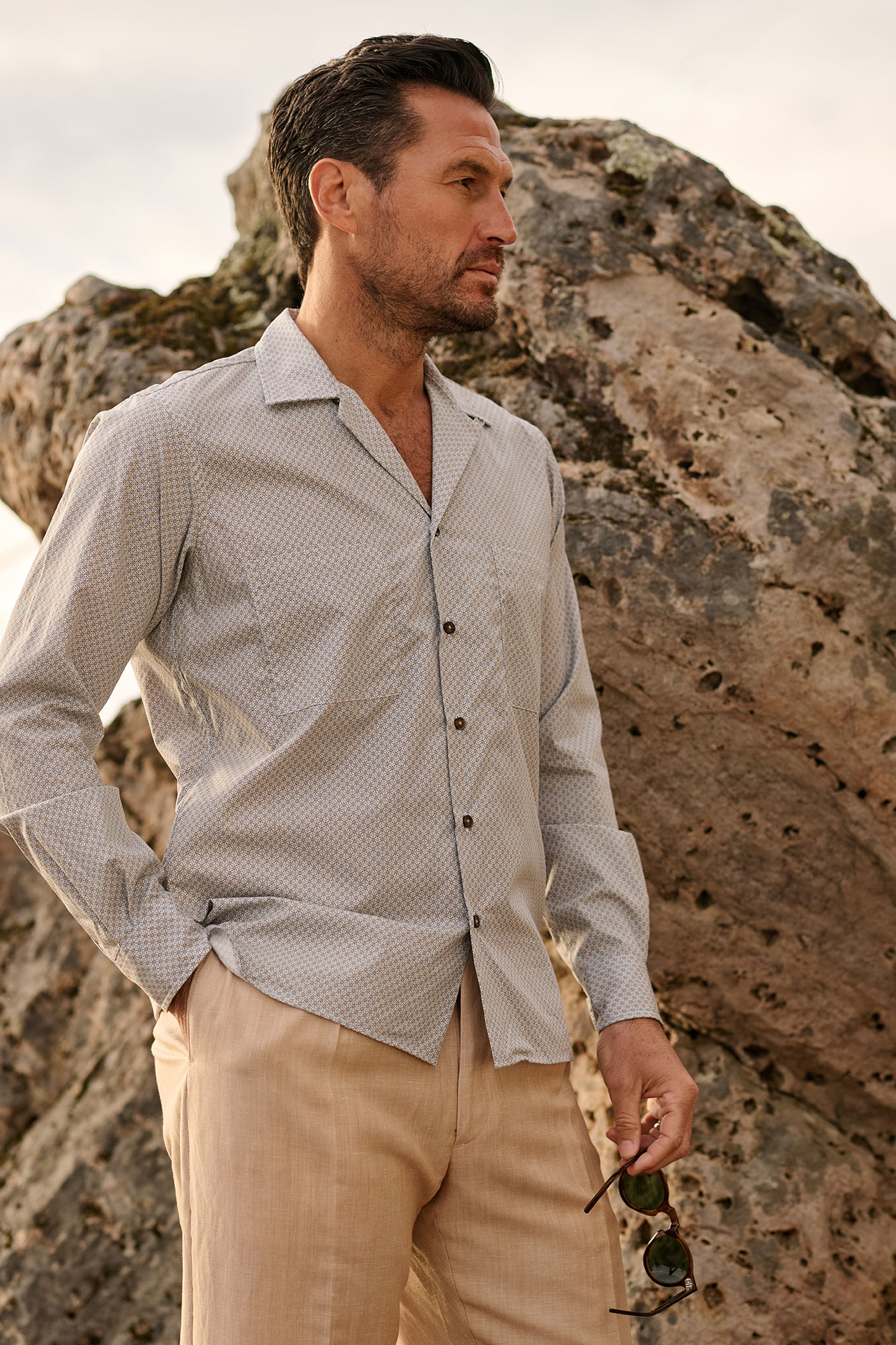 Geometric Print Camp Shirt