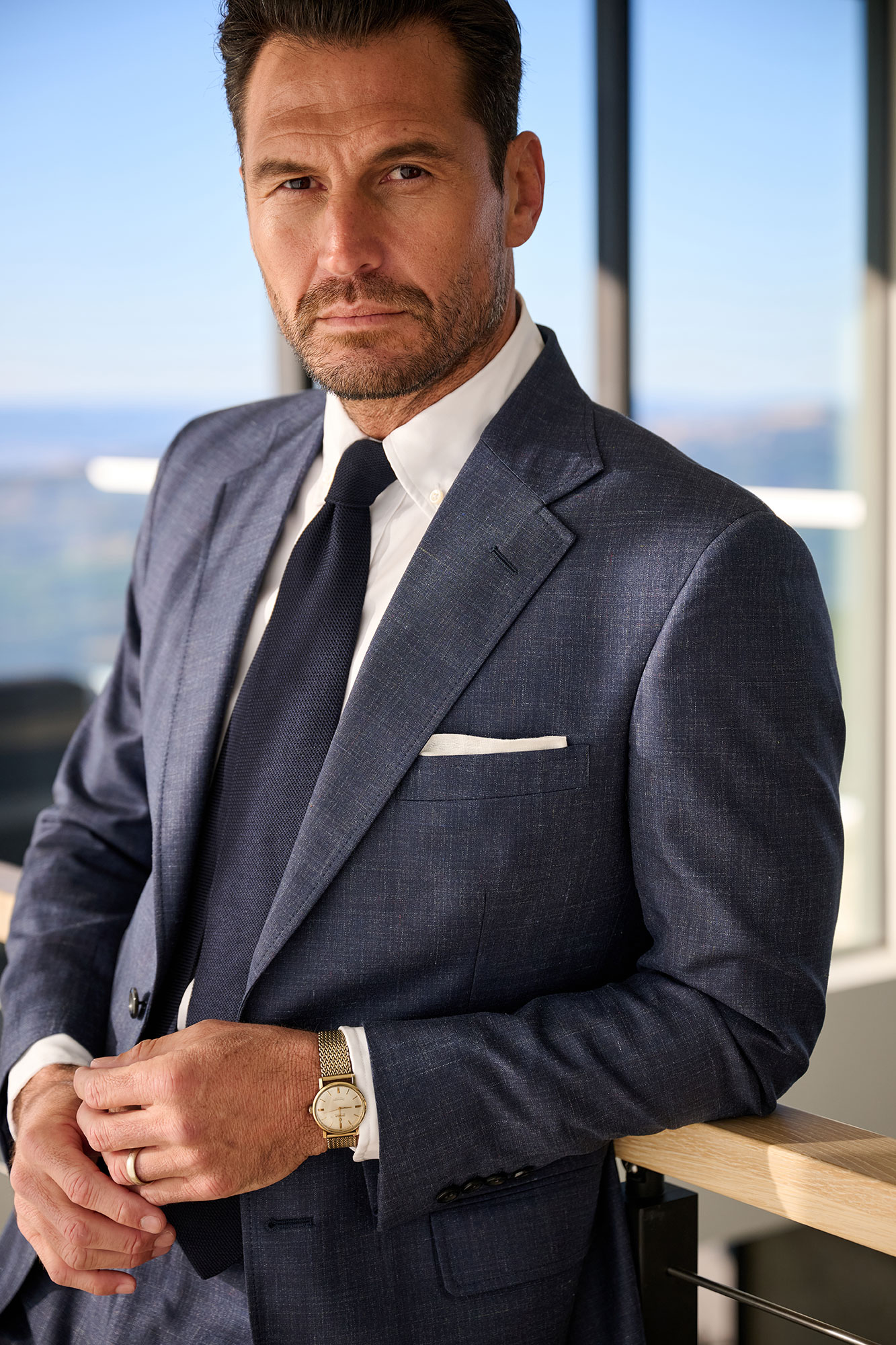 Navy Wool Silk Linen Suit