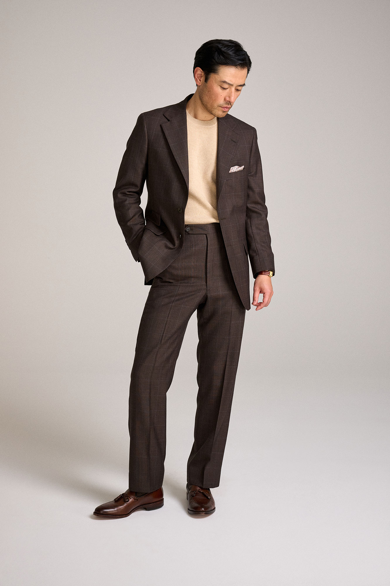 100% Merino Wool Brown Glen Plaid Suit