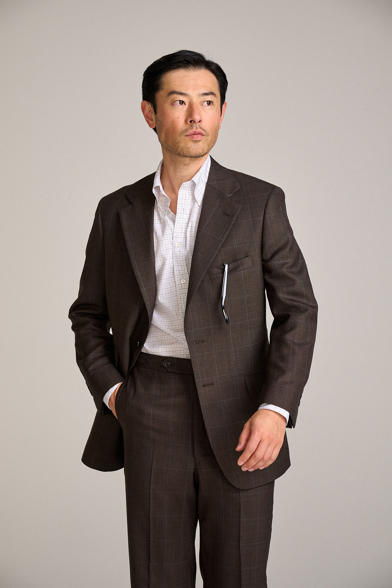 Brown Merino Wool Glen Plaid Suit
