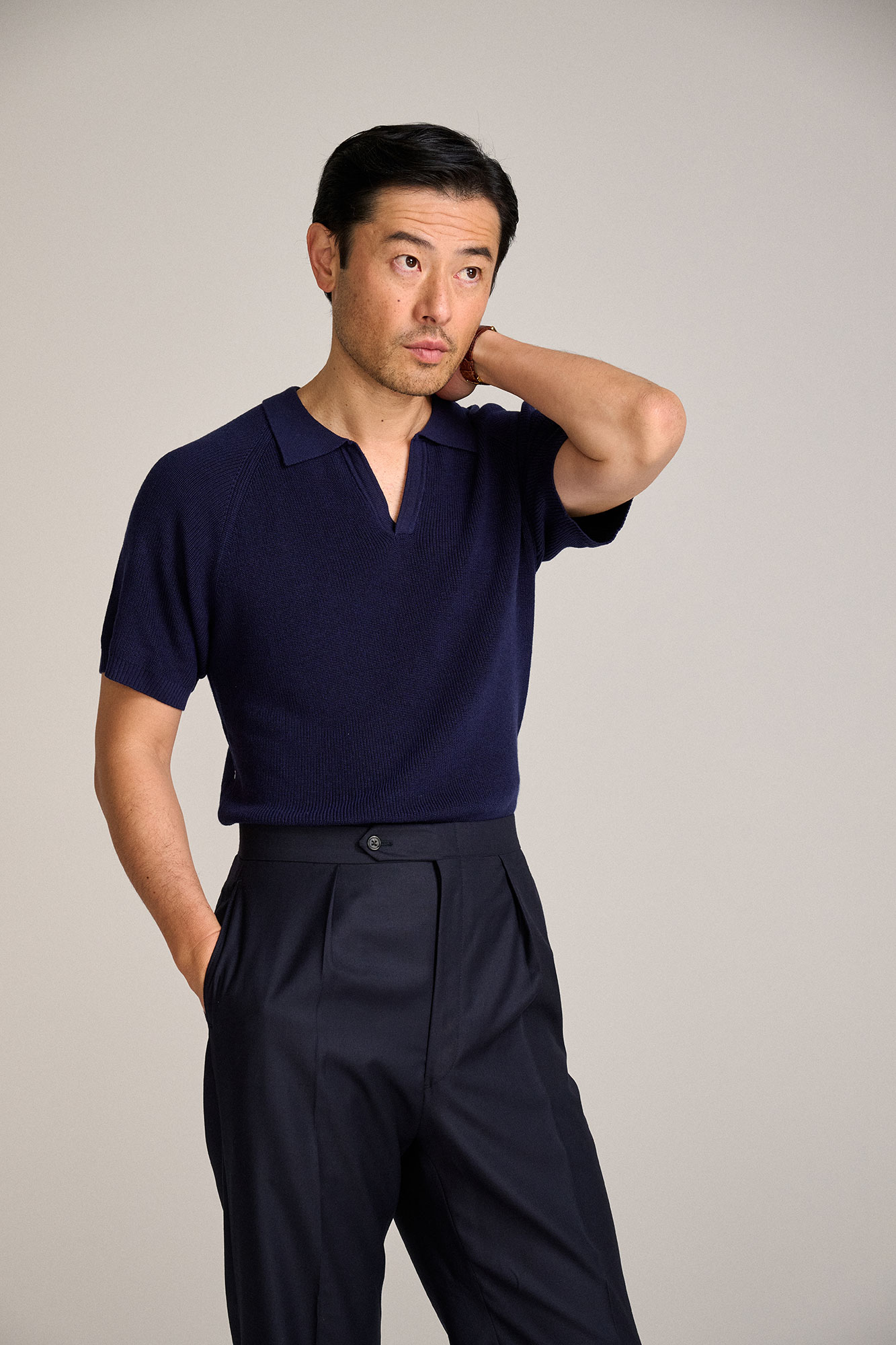 Navy Johnny Collar Polo