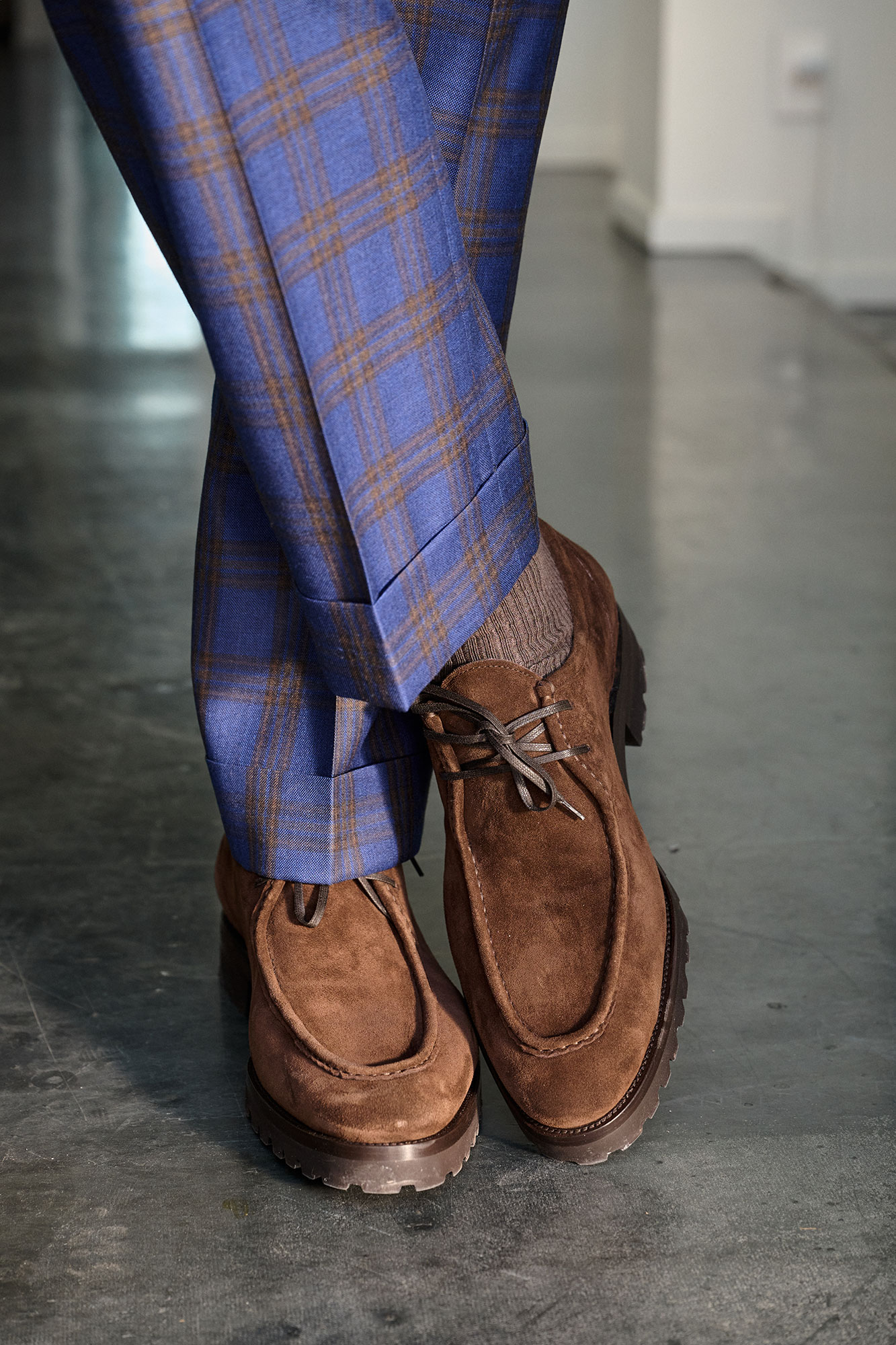 Blue & Brown Plaid Trouser with Zelli Footwear
