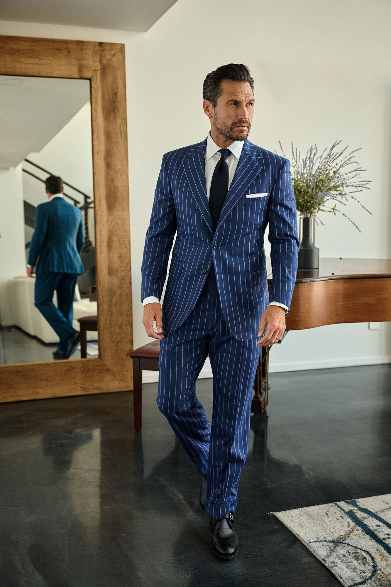 Navy Flannel Chalk Stripe Suit