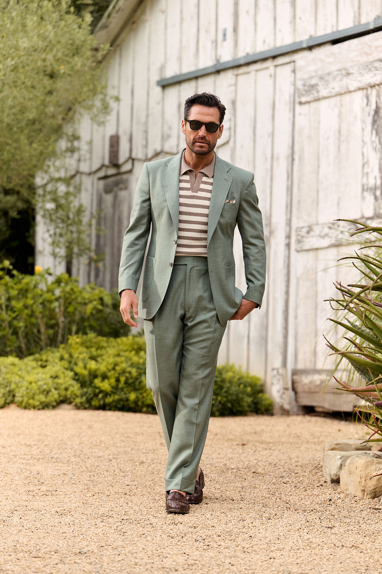 Striped Johnny Collar Knit