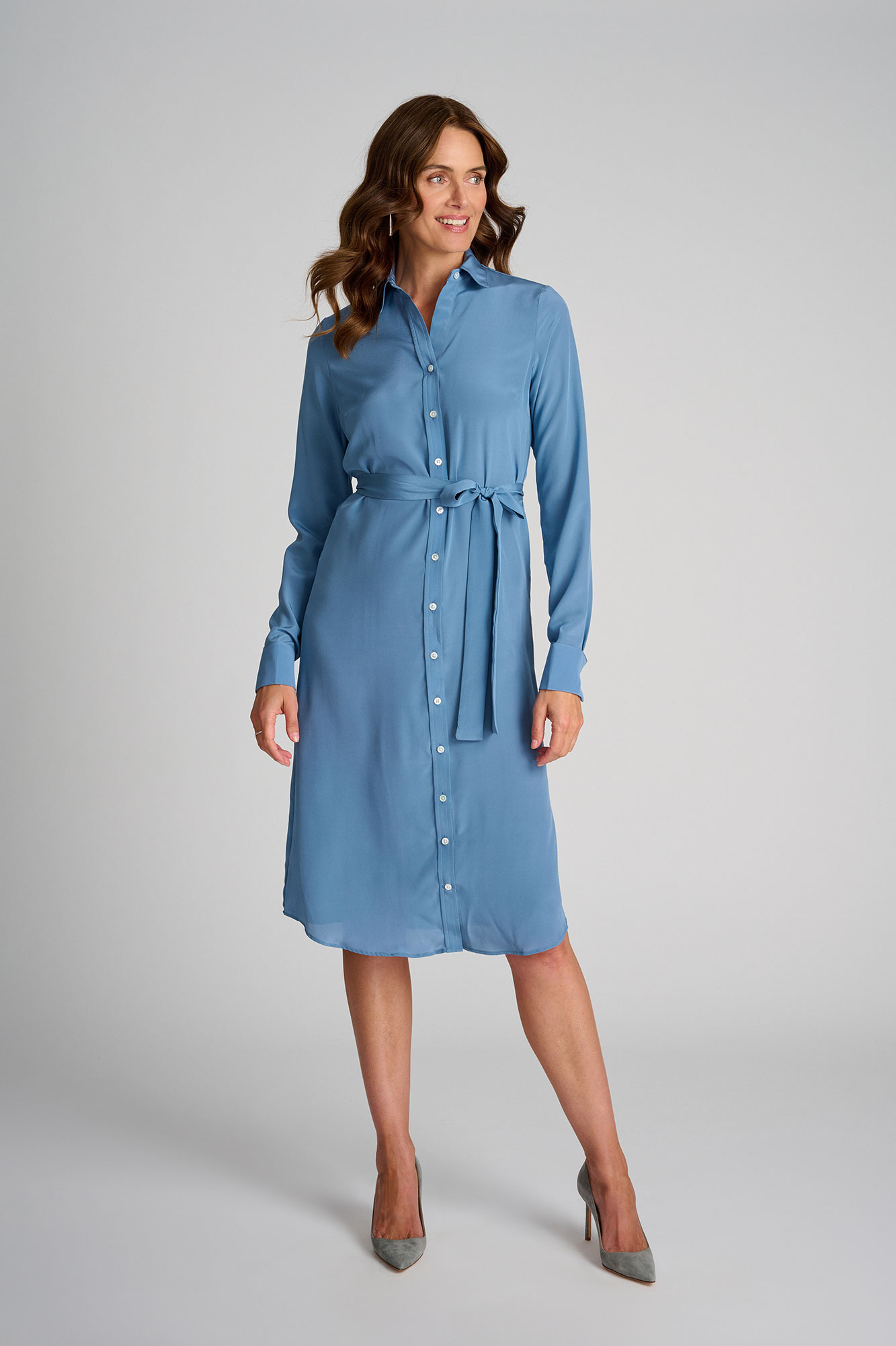 Blue Long Sleeve Camp Shirt Dress
