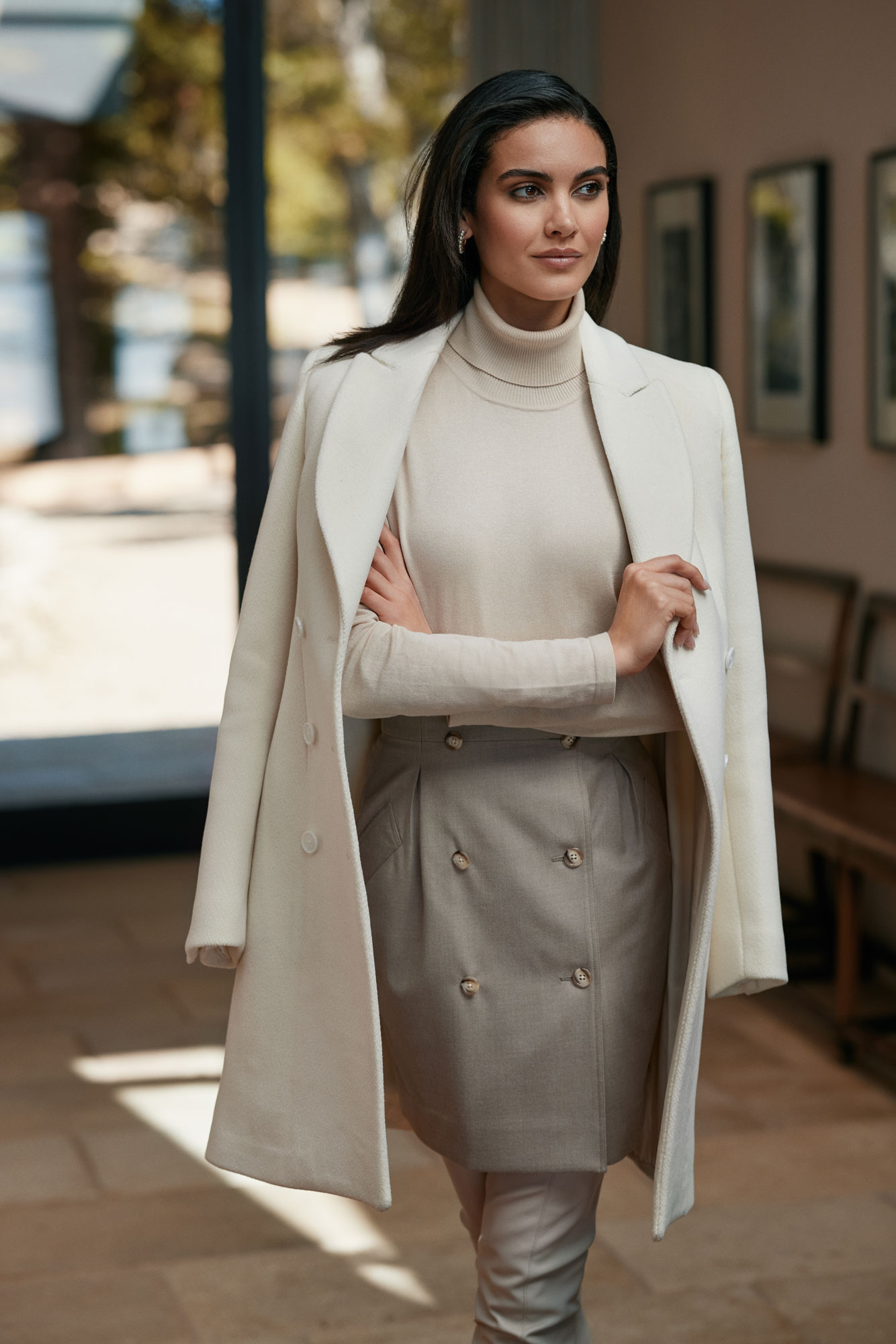 White Herringbone Topcoat