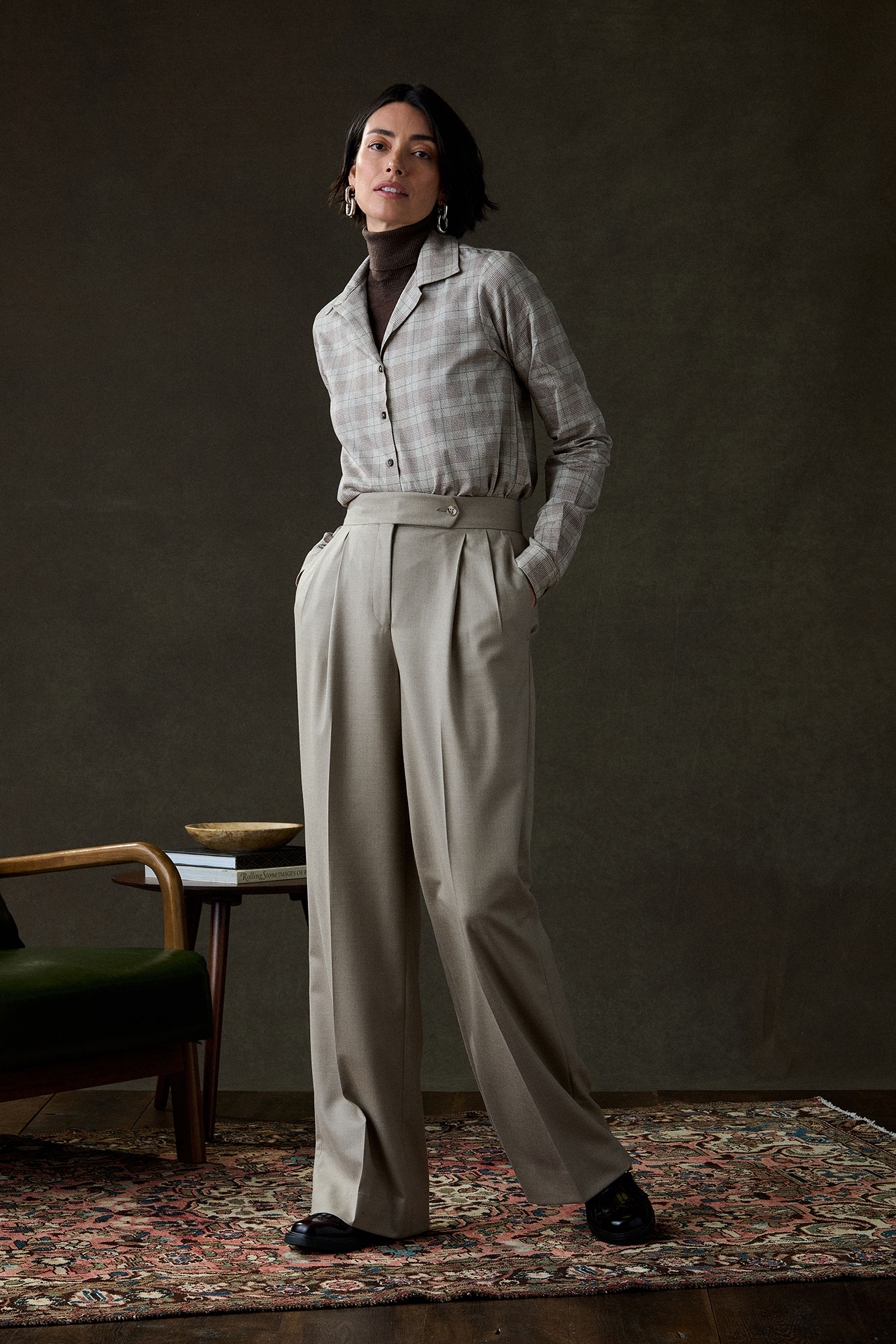 Tan Plaid Long Sleeve Camp Shirt