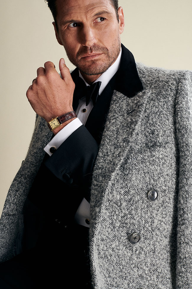 Traditional Tuxedo with B&W Boucle Herringbone Topcoat