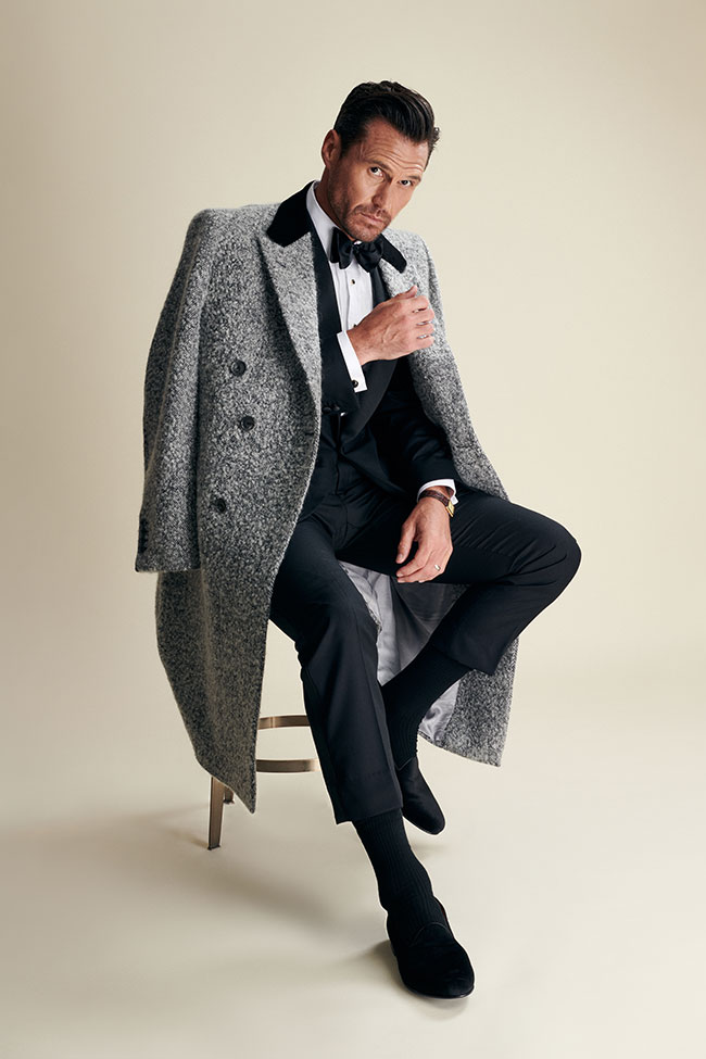 Traditional Tuxedo with B&W Boucle Herringbone Topcoat