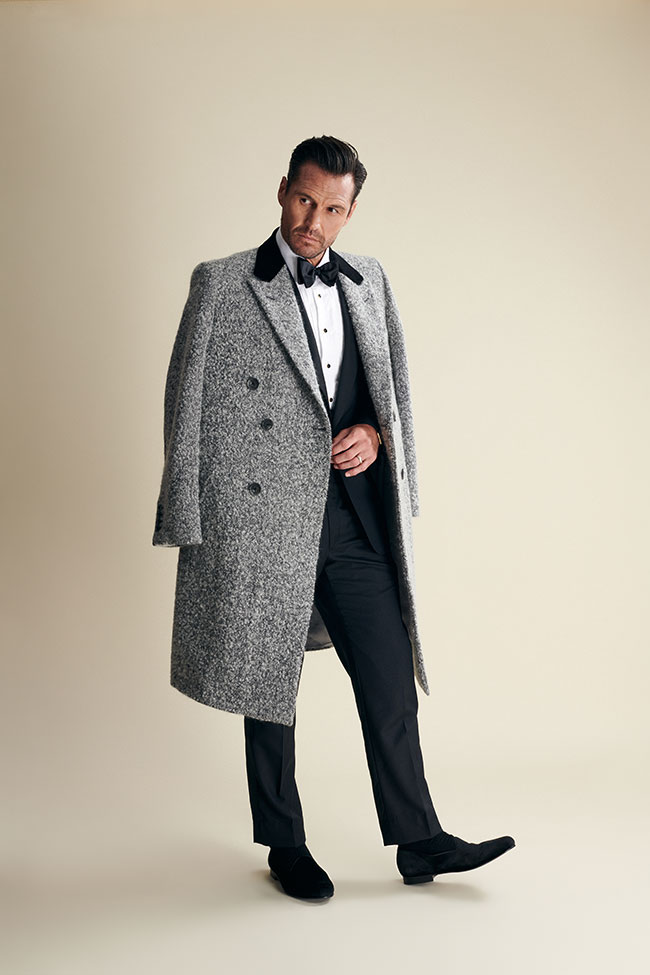 Traditional Tuxedo with B&W Boucle Herringbone Topcoat