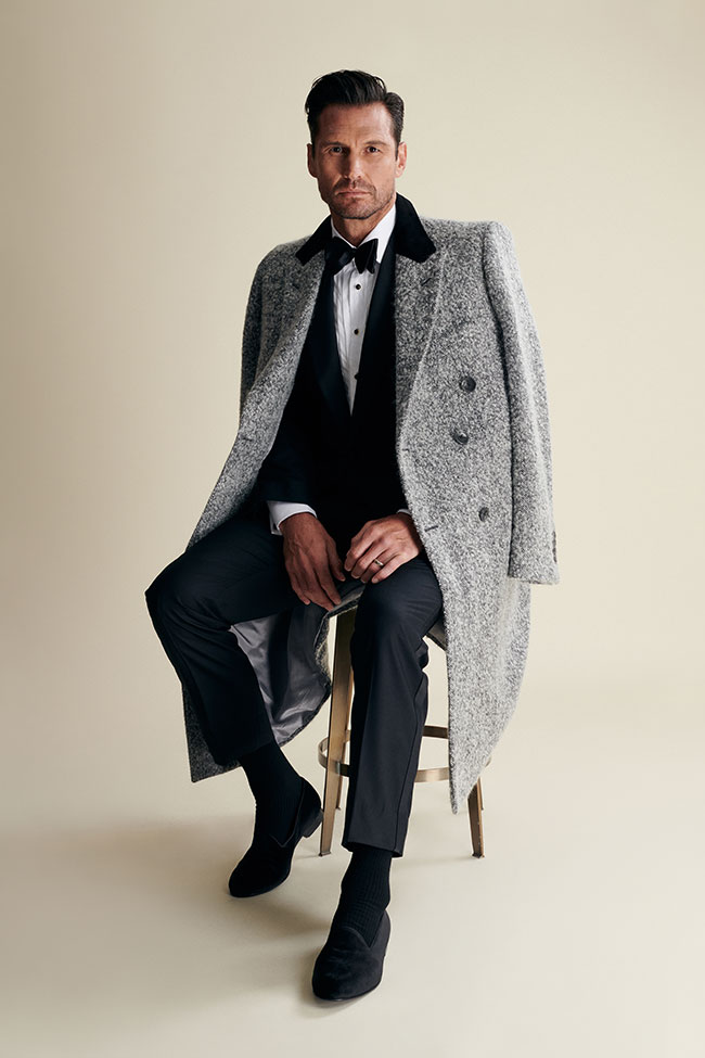 Traditional Tuxedo with B&W Boucle Herringbone Topcoat