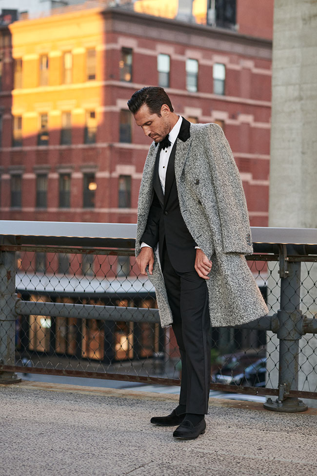 Traditional Tuxedo with B&W Boucle Herringbone Topcoat