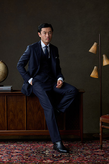 Navy & Brown Striped Suit