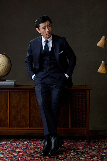 Navy & Brown Striped Suit