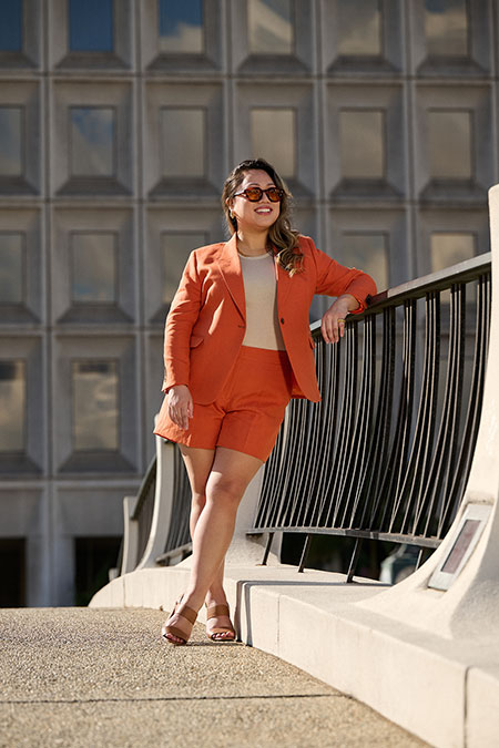 Orange Crushed Linen Shorts
