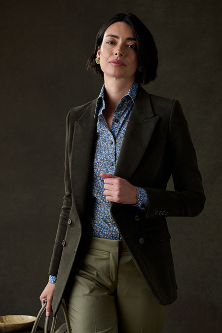 Brown Moleskin Blazer With Floral Print Shirt