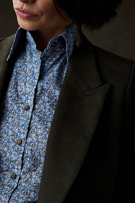 Brown Moleskin Blazer With Floral Print Shirt