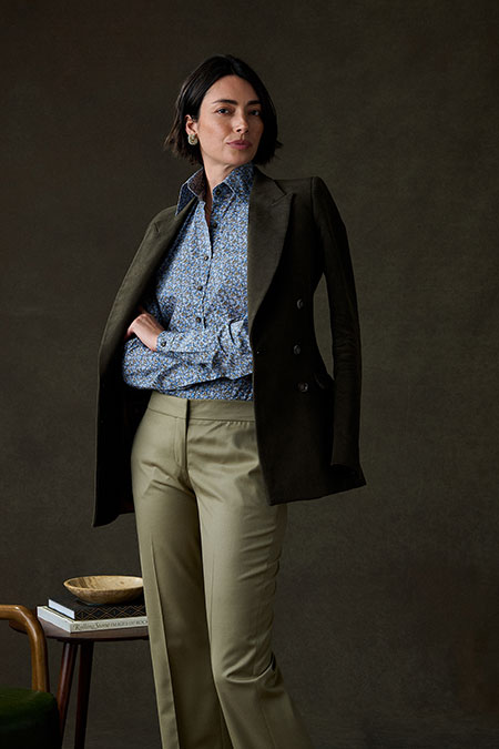 Brown Moleskin Blazer With Floral Print Shirt