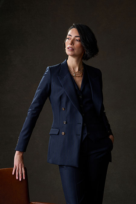 Navy & Brown Striped Suit