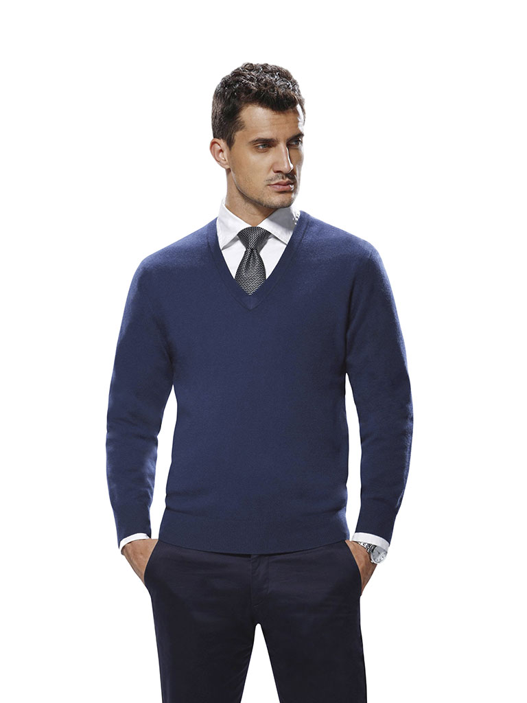 Blue V-Neck Long Sleeve Sweater
