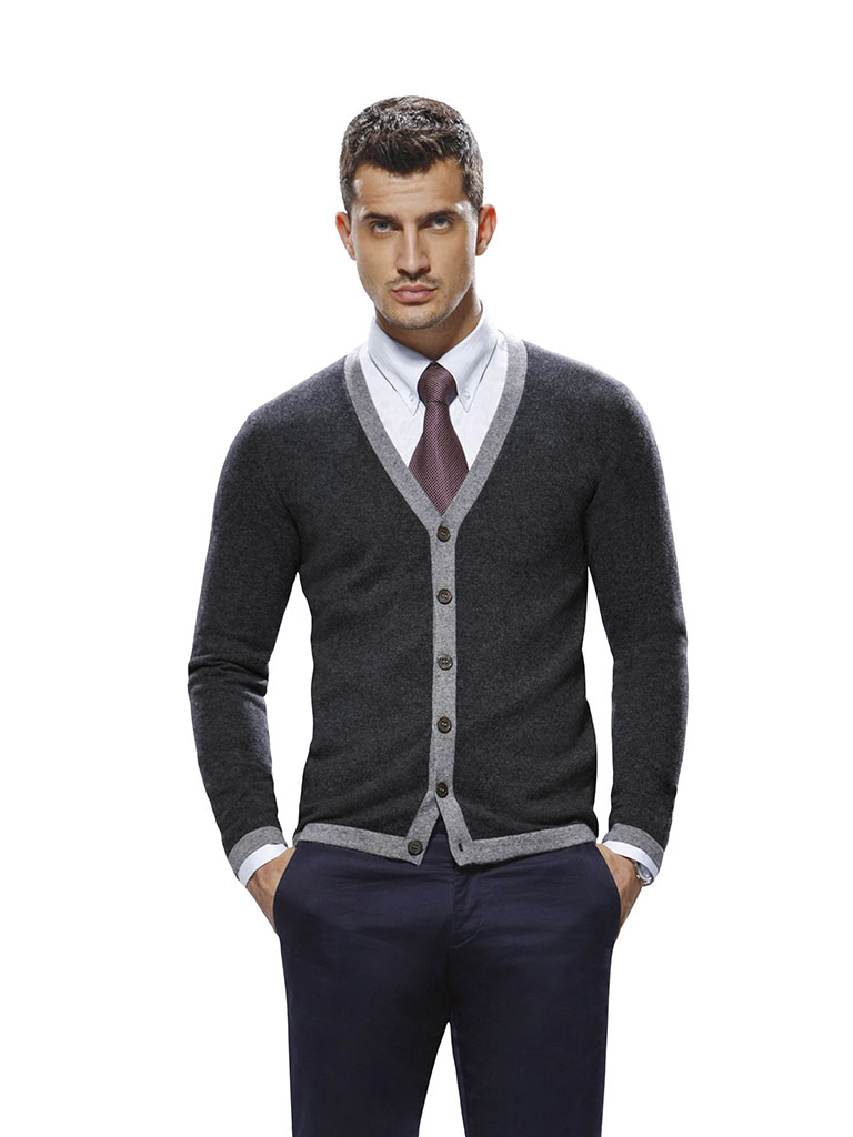 Men's Low V Cardigan Long Sleeve Custom Sweater
