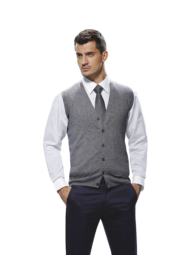 Custom Sweaters & Knits                                                                                                                                                                                                                                   , Men's Sleeveless 6 Button Vee Cardigan