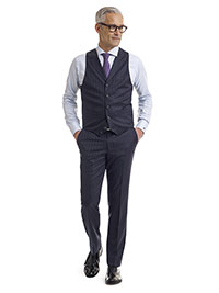 Super 120's Dark Navy Herringbone Stripe