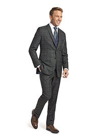 Super 120's Charcoal Green Plaid