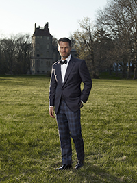 Navy Tuxedo Jacket With Tartan Plaid Trouser