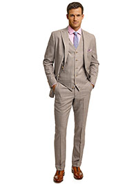 Super 120's Wool Light Tan Mix with Self Over Check