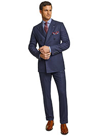 Super 120's Wool Tangerine with Light Blue and Navy Double-Track Windowpane