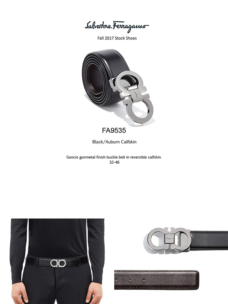 Gancio Gunmetal Calfskin Reversible Belt by Ferragamo