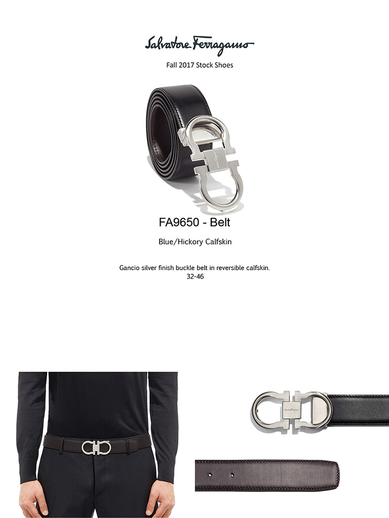 Gancio Silver Calfskin Reversible Belt by Ferragamo