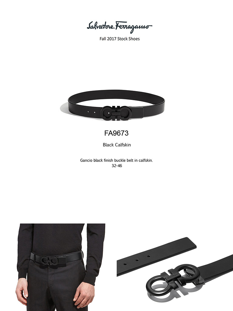 Gancio Black Beckle Calfskin Belt by Ferragamo