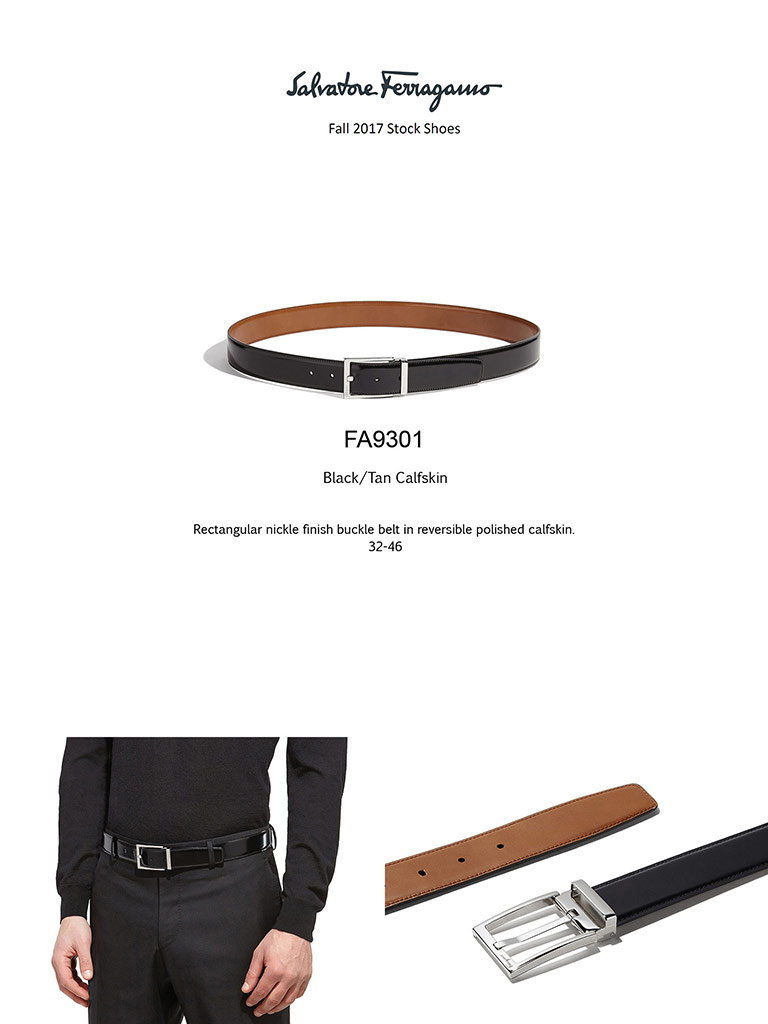 Rectangular Nickel Calfskin Reversible Belt by Ferragamo