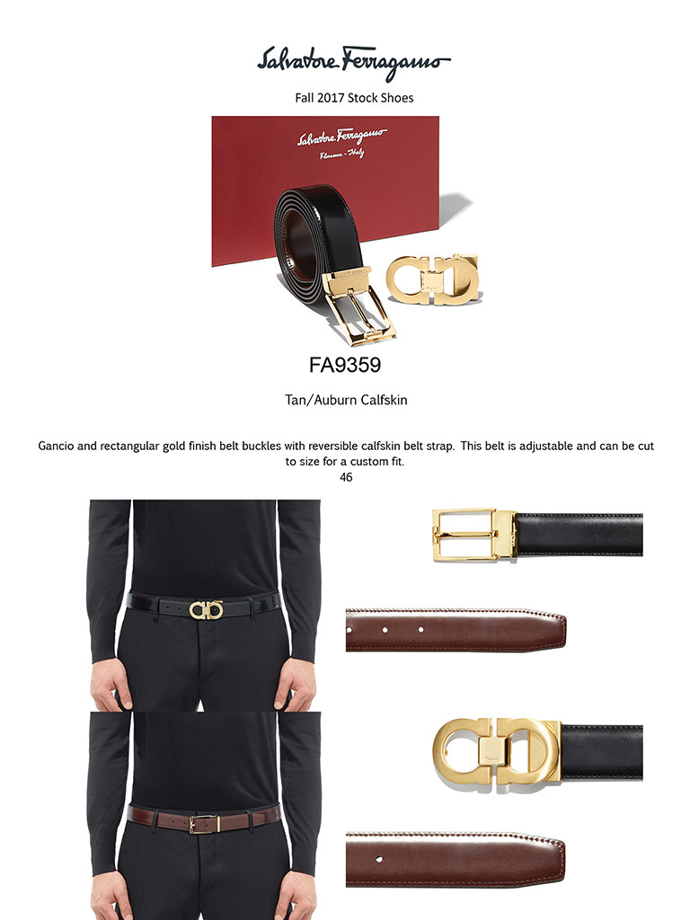 Gancio & Rectangular Gold Calfskin Reversible Belt by Ferragamo