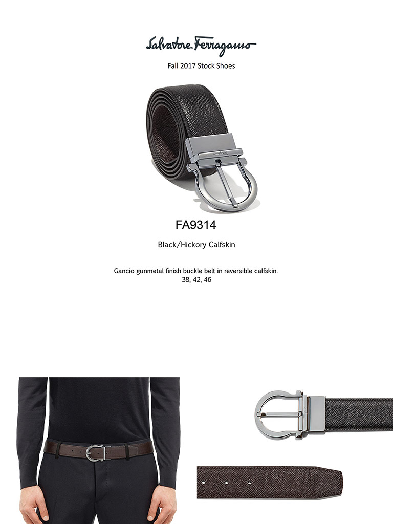 Gancio Gunmetal Calfskin Reversible Belt by Ferragamo