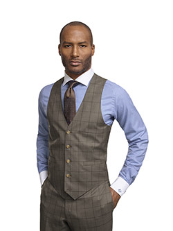 Super 140's Wool - Taupe Windowpane