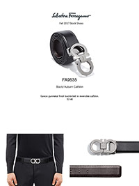 Ferragamo Fall 2017                                                                                                                                                                                                                                       , Gancio Gunmetal Calfskin Reversible Belt by Ferragamo