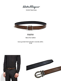 Ferragamo Fall 2017                                                                                                                                                                                                                                       , Gancio Gunmetal Calfskin Reversible Belt by Ferragamo