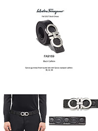 Ferragamo Fall 2017                                                                                                                                                                                                                                       , Gancio Gunmetal Calfskin Reversible Belt by Ferragamo